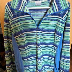 Columbia Women's Blue and Green Striped Cowl Sweater